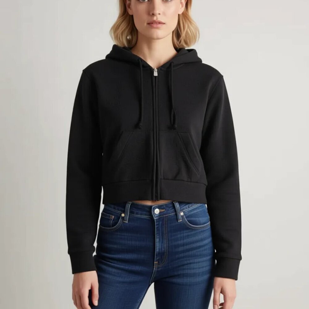 Hollister Black Feel Good Fleece Zip Up Small Hoodie Sweatshirt - Picture 1 of 7